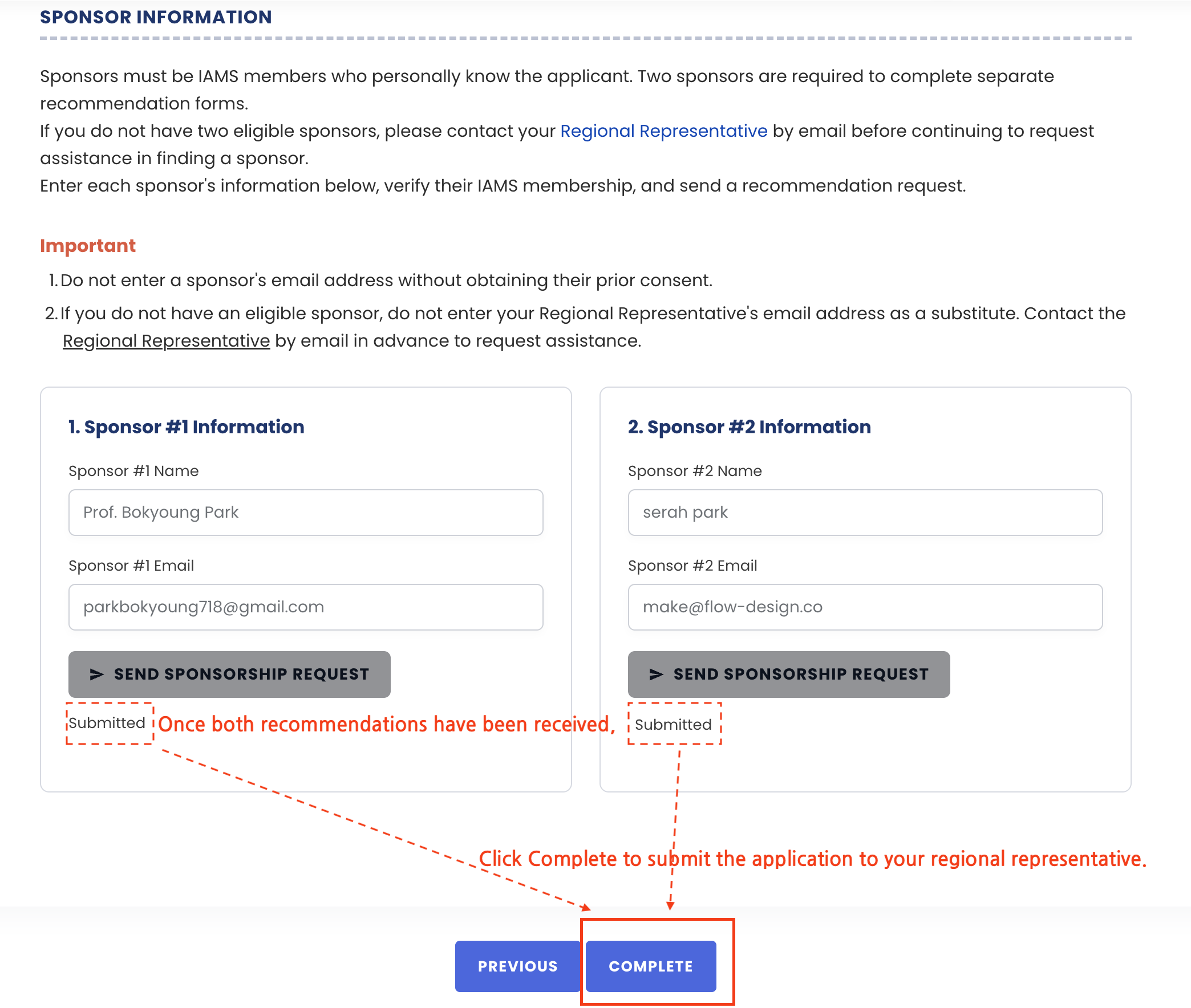 Complete Sponsor Recommendation Step